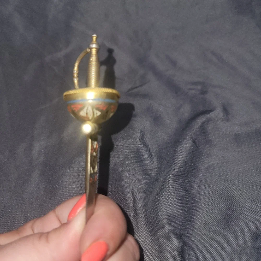 Vintage Toledo Spanish Rapier Sword Red Black Enamel Letter Opener Spain 6.75